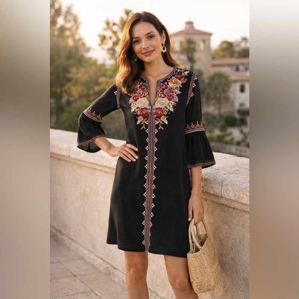 Johnny Was Women's Artemis Floral-Embroidered Silk Tunic Dress